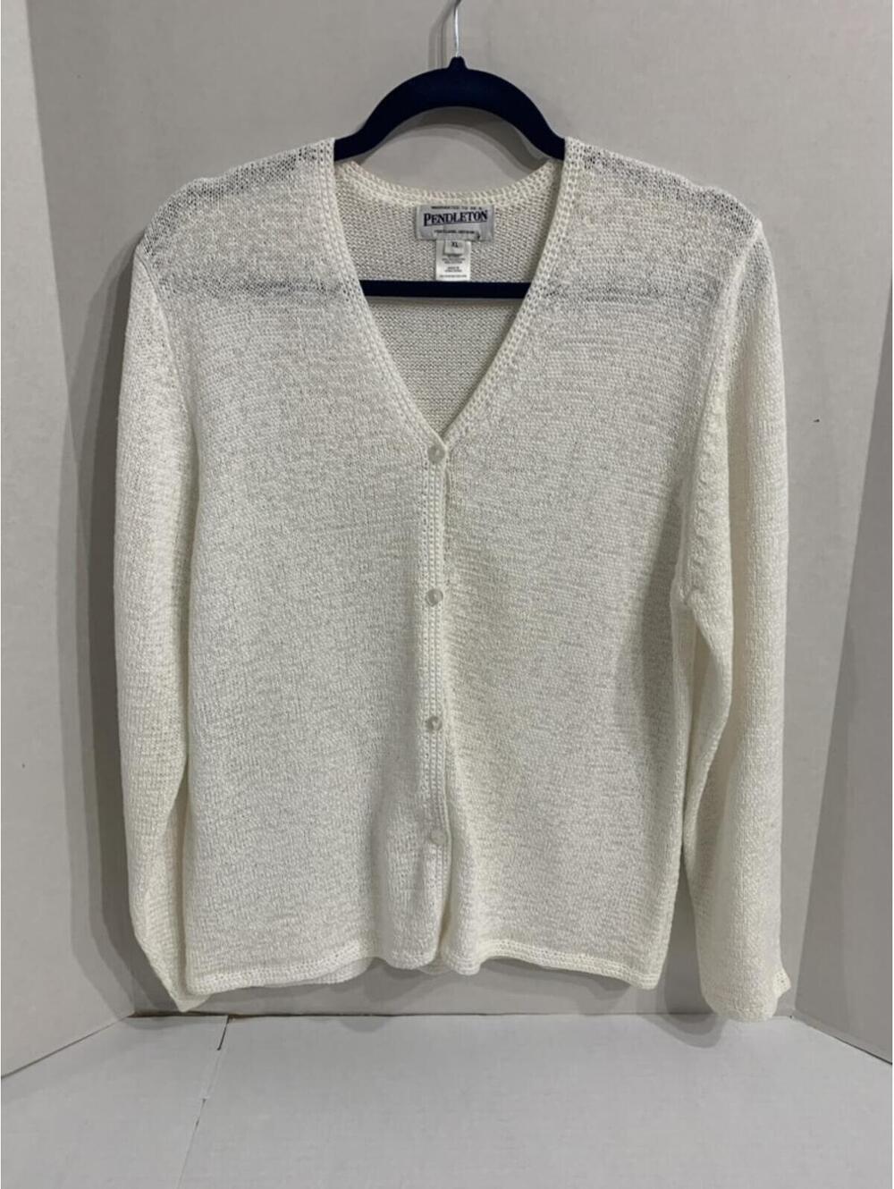 Pendleton Womans Size XL White Ivory Open Knit Lightweight Cardigan Sweater